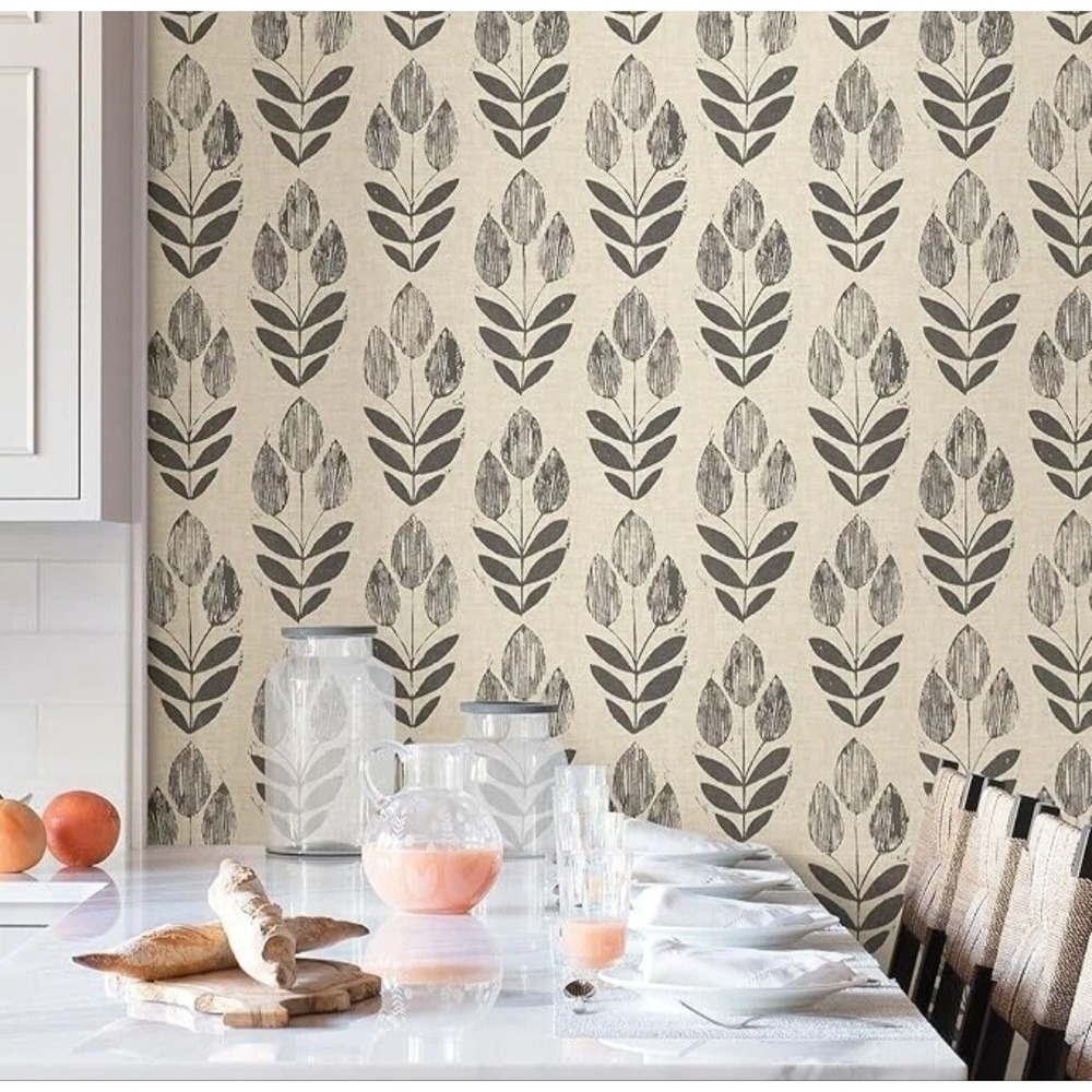 NuWallpaper NU2459 Folk Tulip Peel & Stick Wallpaper, Neutral 20.5in x 18ft